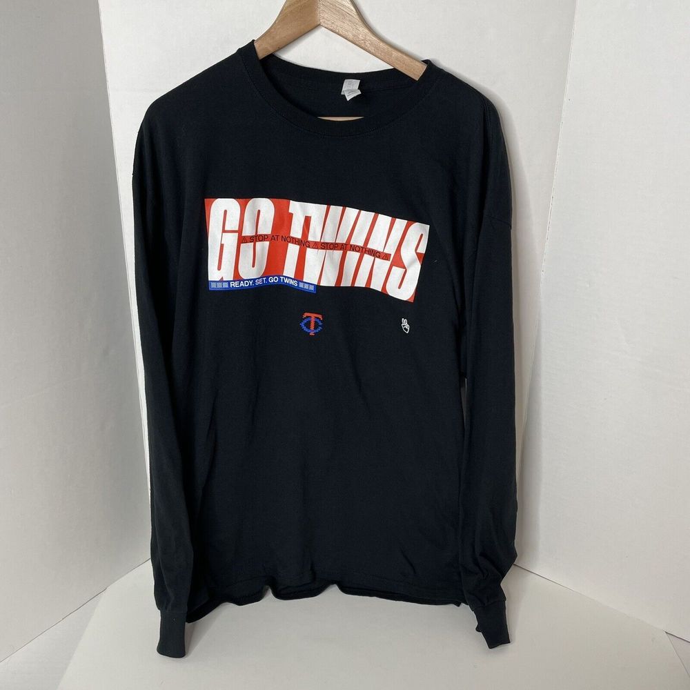Minnesota Twins Graphic Long Sleeve Shirt, XL, Black, Jerzees Dri-Power